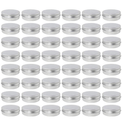 Moretoes 48 Pack 2 Oz Metal Round Tins Aluminum Tin Cans Containers with Screw Lid for Salve, Spices or Candies