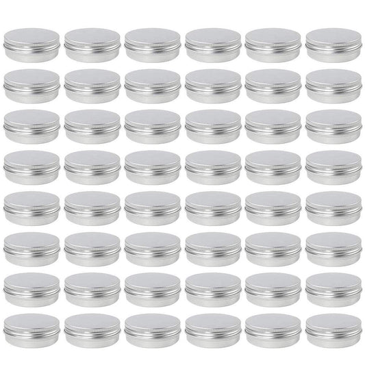 Moretoes 48 Pack 2 Oz Metal Round Tins Aluminum Tin Cans Containers with Screw Lid for Salve, Spices or Candies