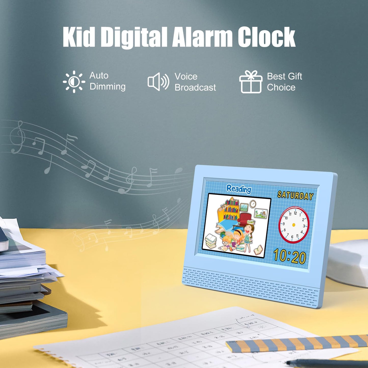 Kids Digital Alarm Clock Colorful, 7" Large LED Time Display Children's Sleep Trainer, Eye-Caring Digital Clock for Girls Boys Bedrooms Bedside, 17 Alarm Clock Settings Easy to Use Kids Birthday Gift