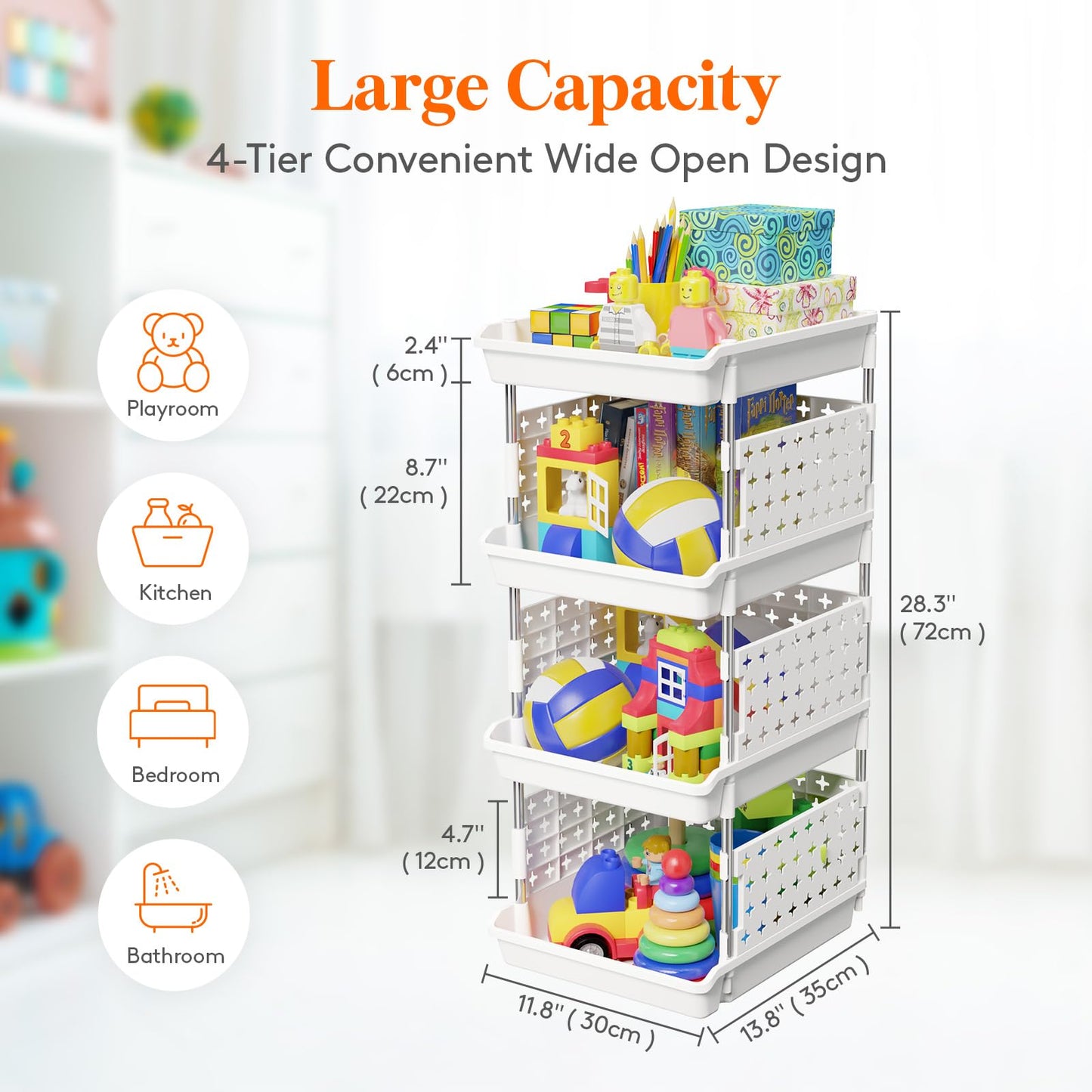 Lifewit Plastic Stackable Storage Baskets, 4 Tier Stacking Bins for Closet Wardrobe, Playroom, Kitchen and Pantry Organization, Large Capacity Multi-Functional Stackable Storage Containers Shelves
