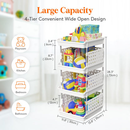 Lifewit Plastic Stackable Storage Baskets, 4 Tier Stacking Bins for Closet Wardrobe, Playroom, Kitchen and Pantry Organization, Large Capacity Multi-Functional Stackable Storage Containers Shelves