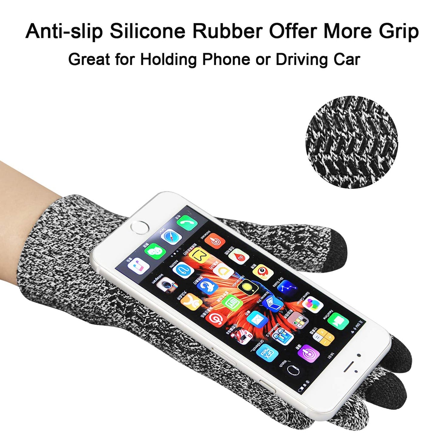 MAYLISACC 3 Pcs Mens Womens Winter Warm Fleece Beanie Hat with Touch Screen Gloves and Neck Warmer Gaiter Set Grey