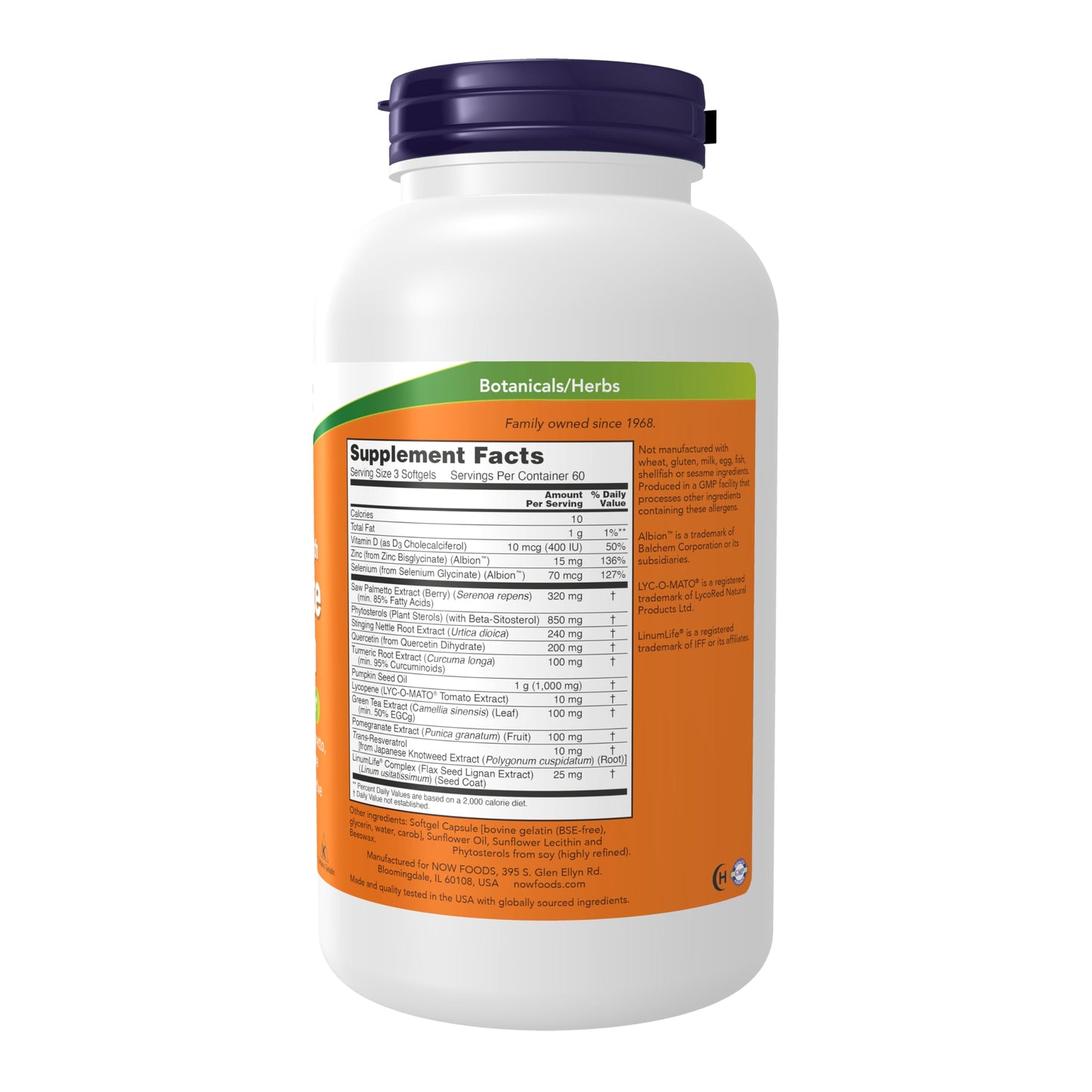 NOW Foods Supplements, Prostate Health, Clinical Strength Saw Palmetto, Beta-Sitosterol & Lycopene, 180 Softgels