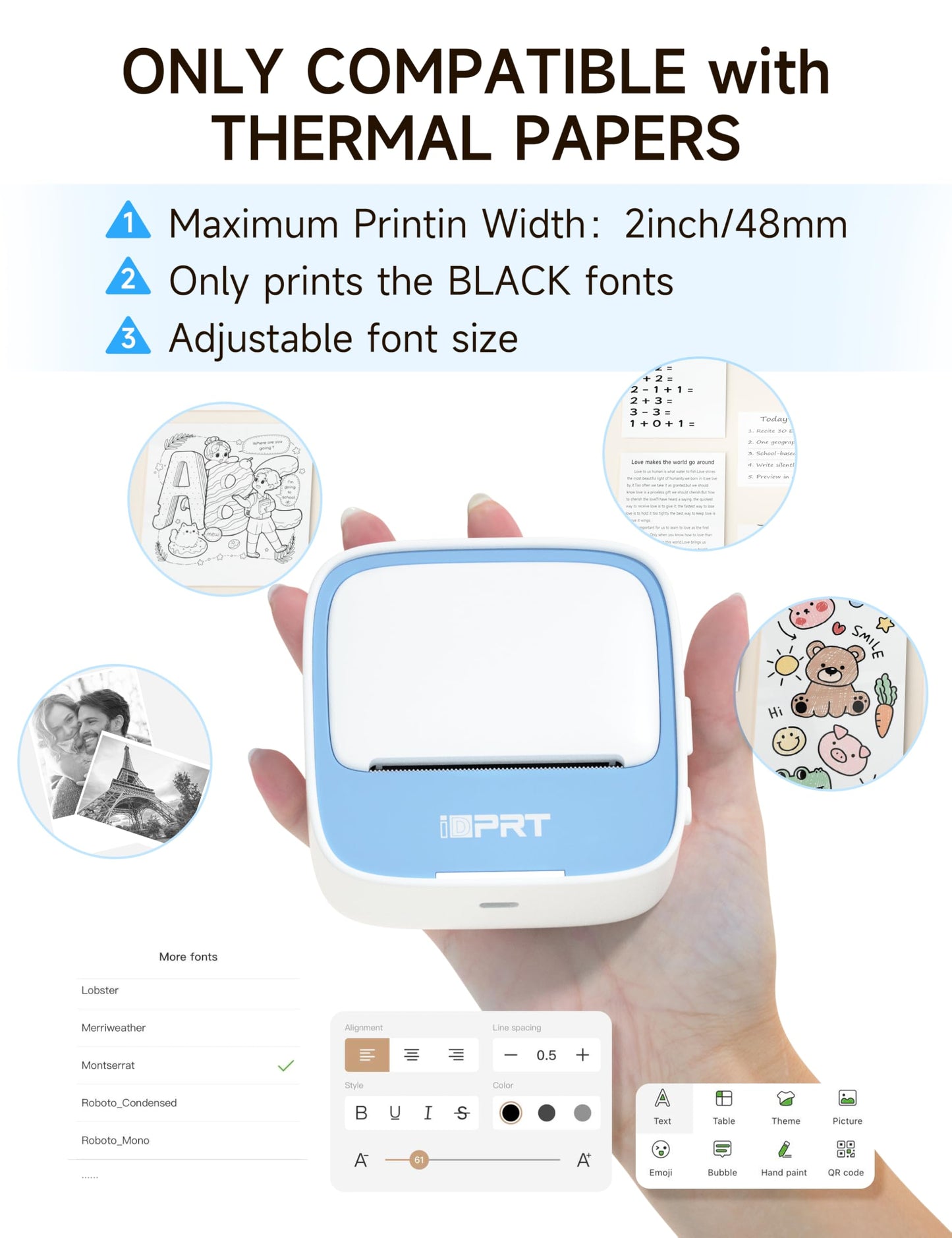 iDPRT Portable Sticker Maker Machine with 1 Roll Sticker Paper, Mini Printer Efficiently and Quickly, Thermal Printer for Study Notes, Pictures, DIY, Label, Free App with Multiple Templates, Blue
