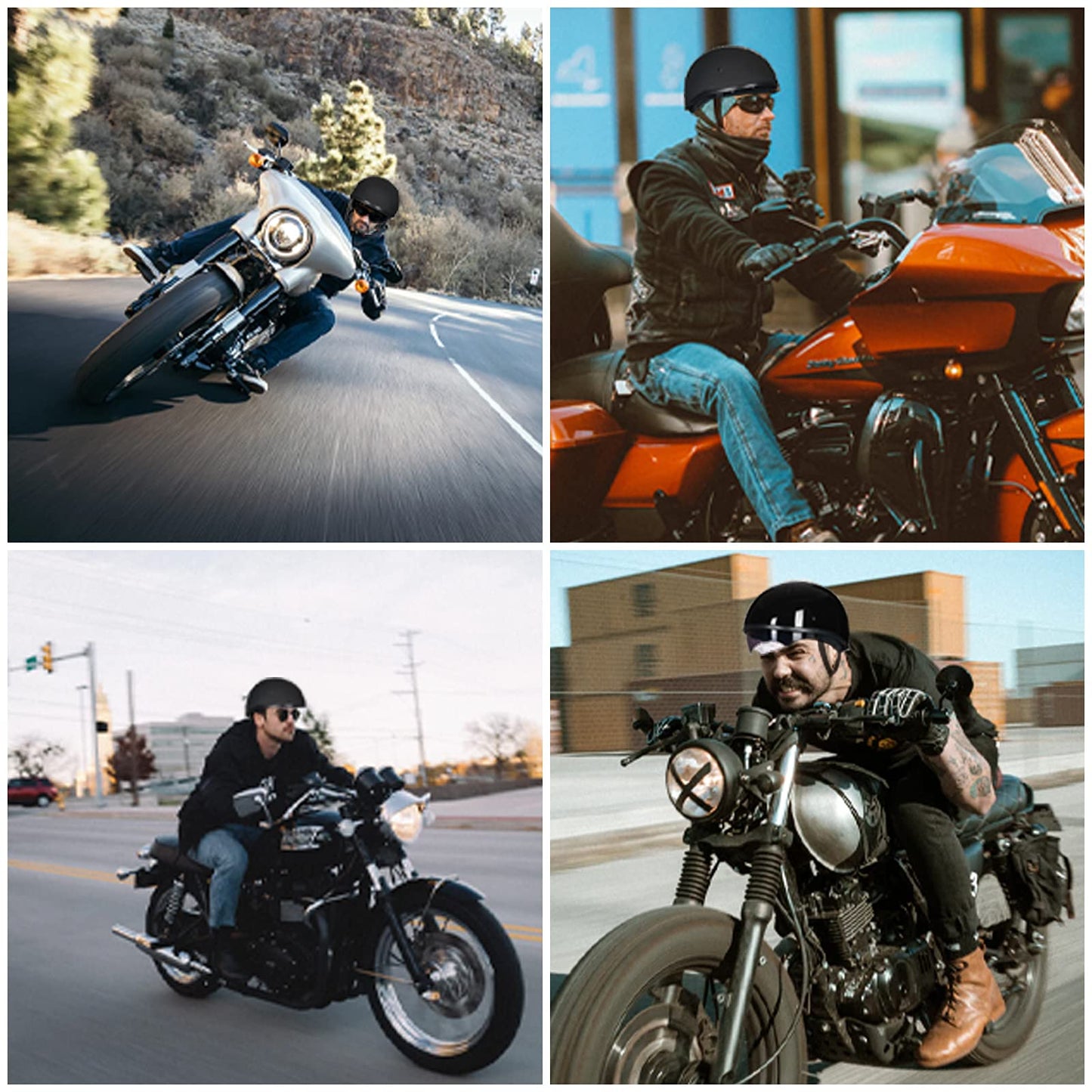 ILM Motorcycle Half Helmet with Sunshield Quick Release Strap Half Face Fit for Cruiser Scooter DOT Approved 883V (Matte Black, Large)