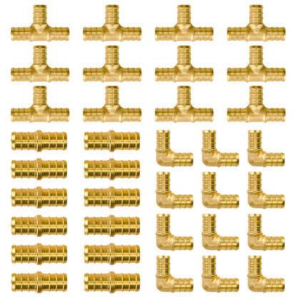 Pex Fittings 1/2 Inch, 36 PCS SUNGATOR 1/2 Inch Pex Fittings Set, 12 Each PEX Elbow Tee Coupling, 1/2" Pex Fittings For Pex Pipe, No Lead Brass, ASTM F1807