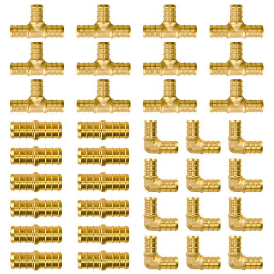 Pex Fittings 1/2 Inch, 36 PCS SUNGATOR 1/2 Inch Pex Fittings Set, 12 Each PEX Elbow Tee Coupling, 1/2" Pex Fittings For Pex Pipe, No Lead Brass, ASTM F1807