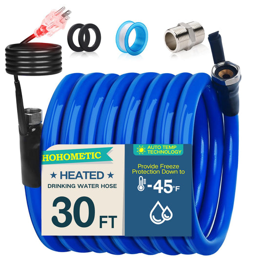 HOHOMETIC 30FT Heated Drinking Water Hose - RV Accessory, Heavy-Duty -45F Antifreeze