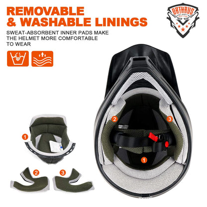 Orthrus DOT Certified Adult & Youth Helmet for Dirt Bike ATV Motocross Offroad Motorcycle Bike(MatteBlack,XL)