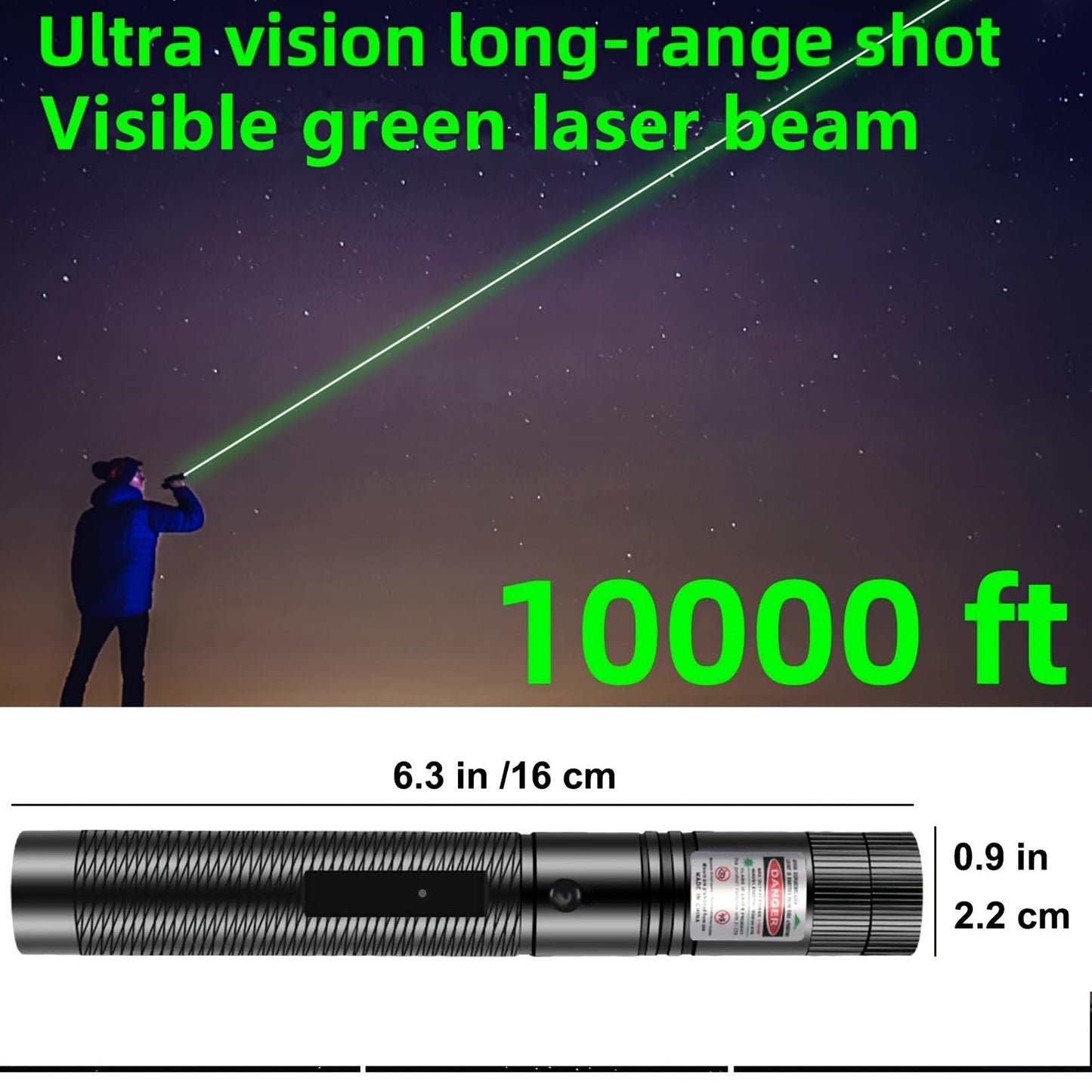 MEUSNO Green Laser Pointer, Green Laser Pointer High Power Rechargeable Strong Long Range Laser Beam Flashlight Laser Light Pointer Pen, Rechargeable Laser Pointer for Presentations Outdoor