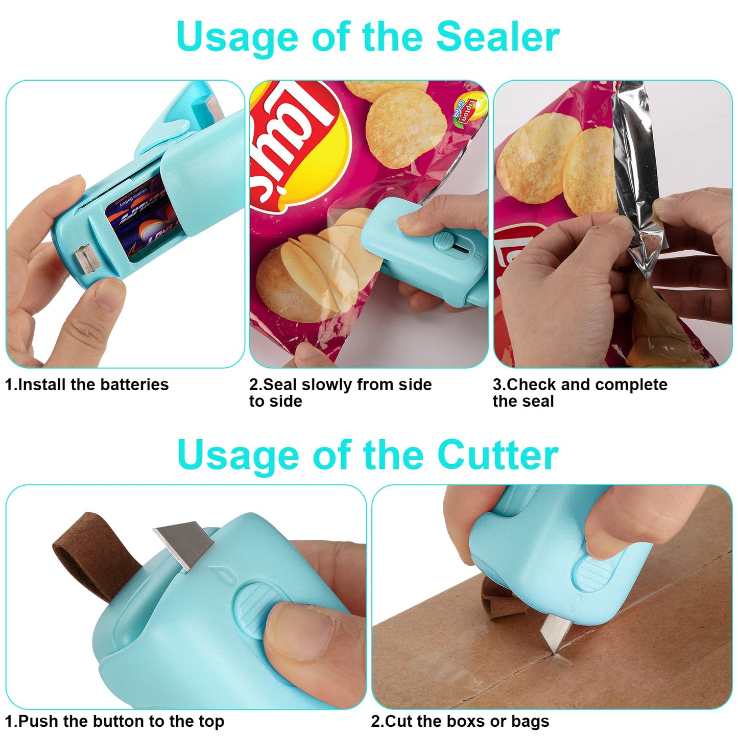 Mini Bag Sealer, Kenossion Chip Bag Sealer - Bag Sealer Heat Seal with Cutter & Magnet, Portable Mini Sealing Machine to Reseal Plastic Bags & Keep Snacks Fresh (2xAA Batteries Included), green