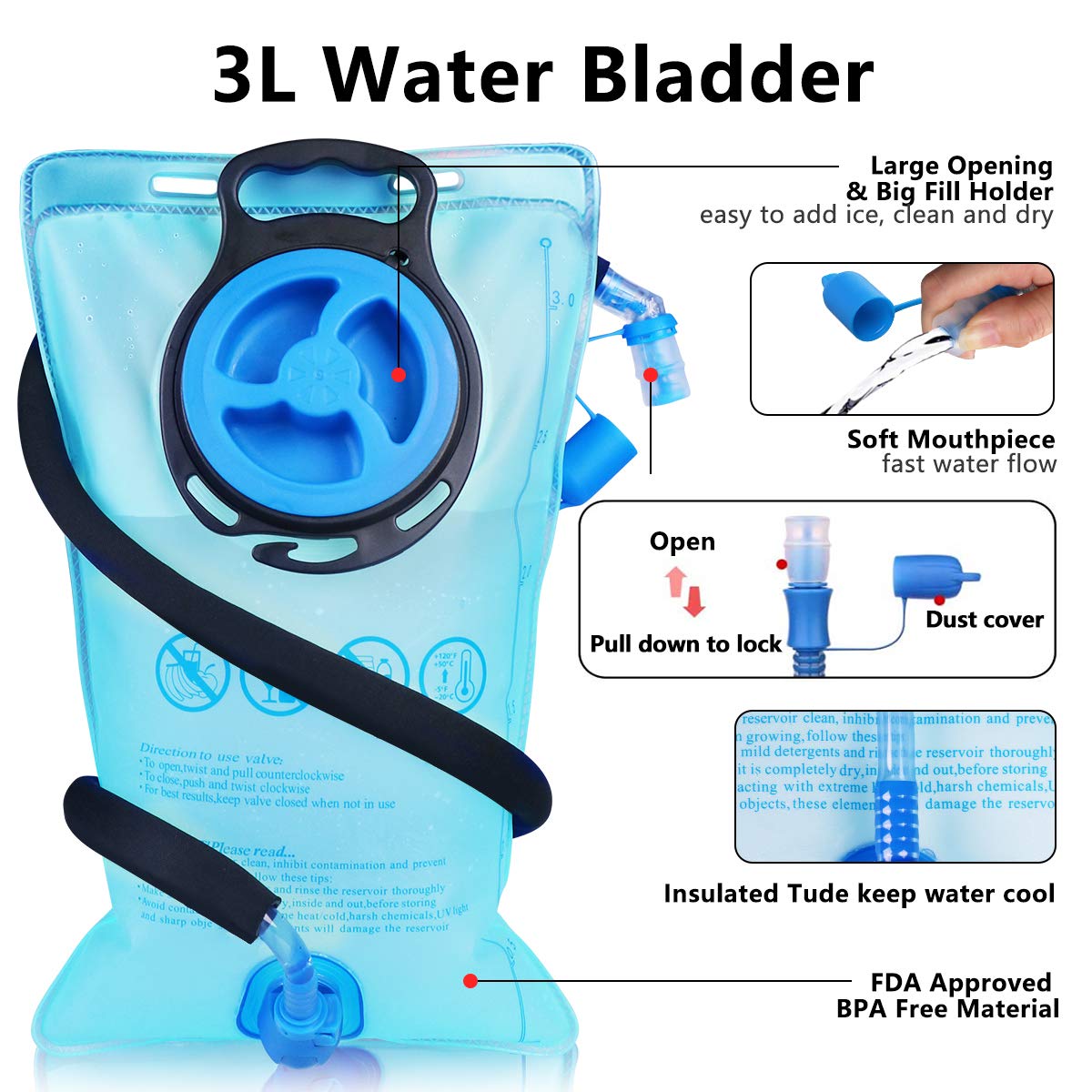 Lunidry Insulated Hydration Pack Backpack with 3L BPA Free Leak-Proof Water Bladder, Keep Liquids Cool for Up to 5 Hours, Daypack for Hiking, Running, Cycling, Hunting, Climbing