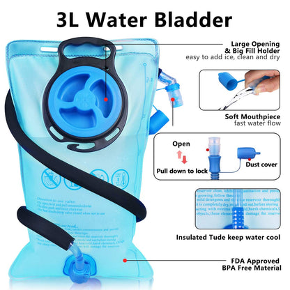 Lunidry Insulated Hydration Pack Backpack with 3L BPA Free Leak-Proof Water Bladder, Keep Liquids Cool for Up to 5 Hours, Daypack for Hiking, Running, Cycling, Hunting, Climbing