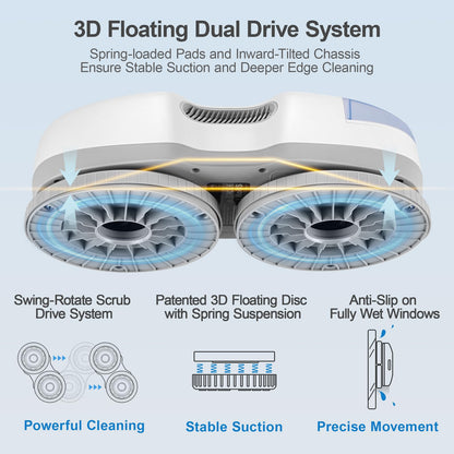 HUTT S7 Window Cleaning Robot, 5500Pa Suction, 3D Floating Chassis, HydroJet Water Spray 80ml Tank, Multiple Safety Systems, SLAM 4.0 Navigation, 8 x Cloths, All-in-One Storage Box