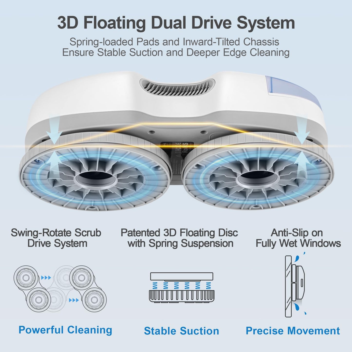 HUTT S7 Window Cleaning Robot, 5500Pa Suction, 3D Floating Chassis, HydroJet Water Spray 80ml Tank, Multiple Safety Systems, SLAM 4.0 Navigation, 8 x Cloths, All-in-One Storage Box