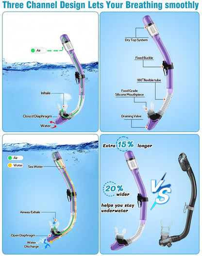 Vengreedo Snorkel Set with Fins for Adults, Snorkeling Gear for Adults Men and Women, Snorkle, Mask Set Adults Dry Top Snorkel Mask Combo Set with Travel Bag for Snorkeling, Diving, Swimming