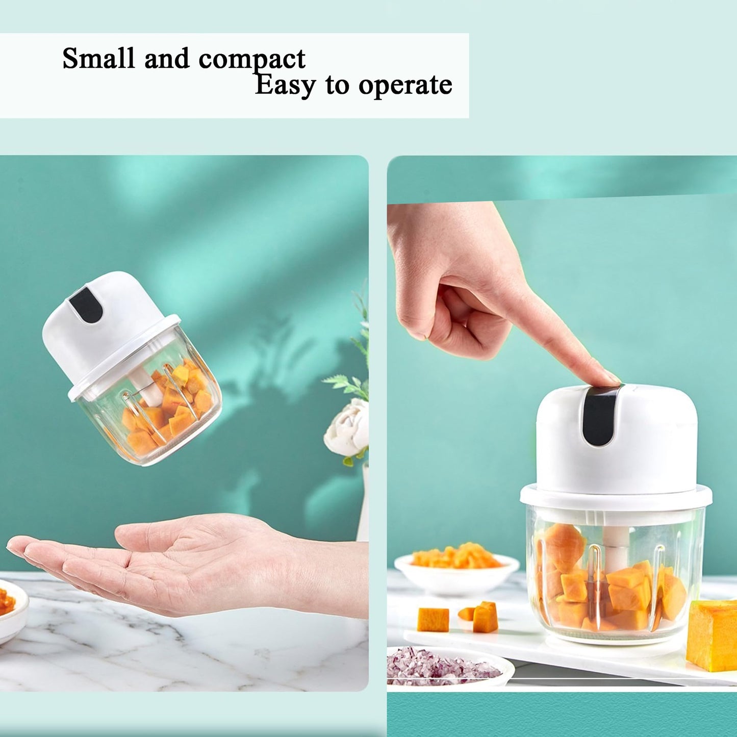 350ML Electric Garlic Chopper, Portable Veggie Chopper,Garlic Grinder Masher Onion Chopper, Blender to Vegetable, Cordless Food Processor for Ginger, Chili, Fruit, Meat, Spices, Beans, etc