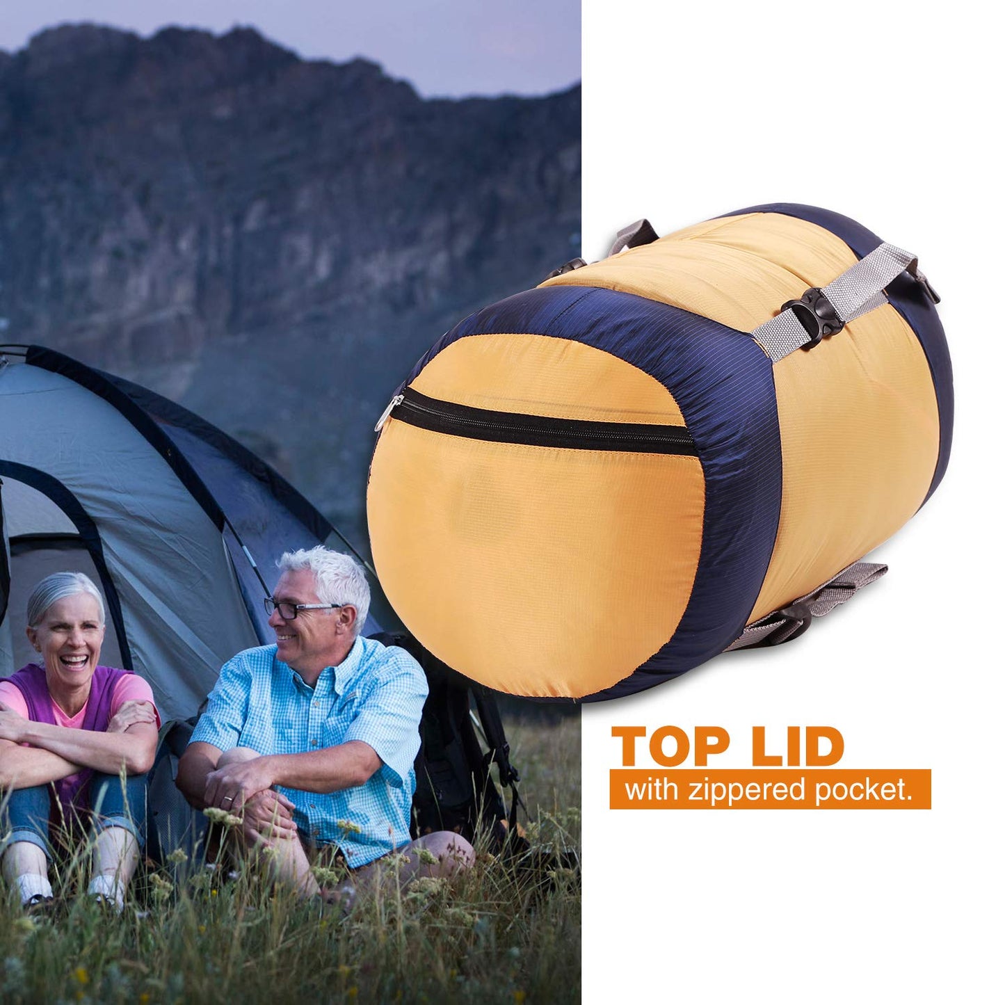 REDCAMP Nylon Compression Stuff Sack, Lightweight Sleeping Bag Compression Sack Great for Backpacking, Hiking and Camping, Orange L