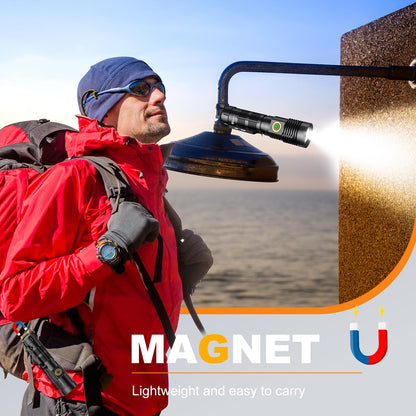 Rechargeable Tactical Flashlights High Lumens - 1500 Meters Long Beam Super Bright LED Magnetic Flashlight USB Zoomable 5Modes Small Long Beam Spotlight Flashlight for Hiking, Camping