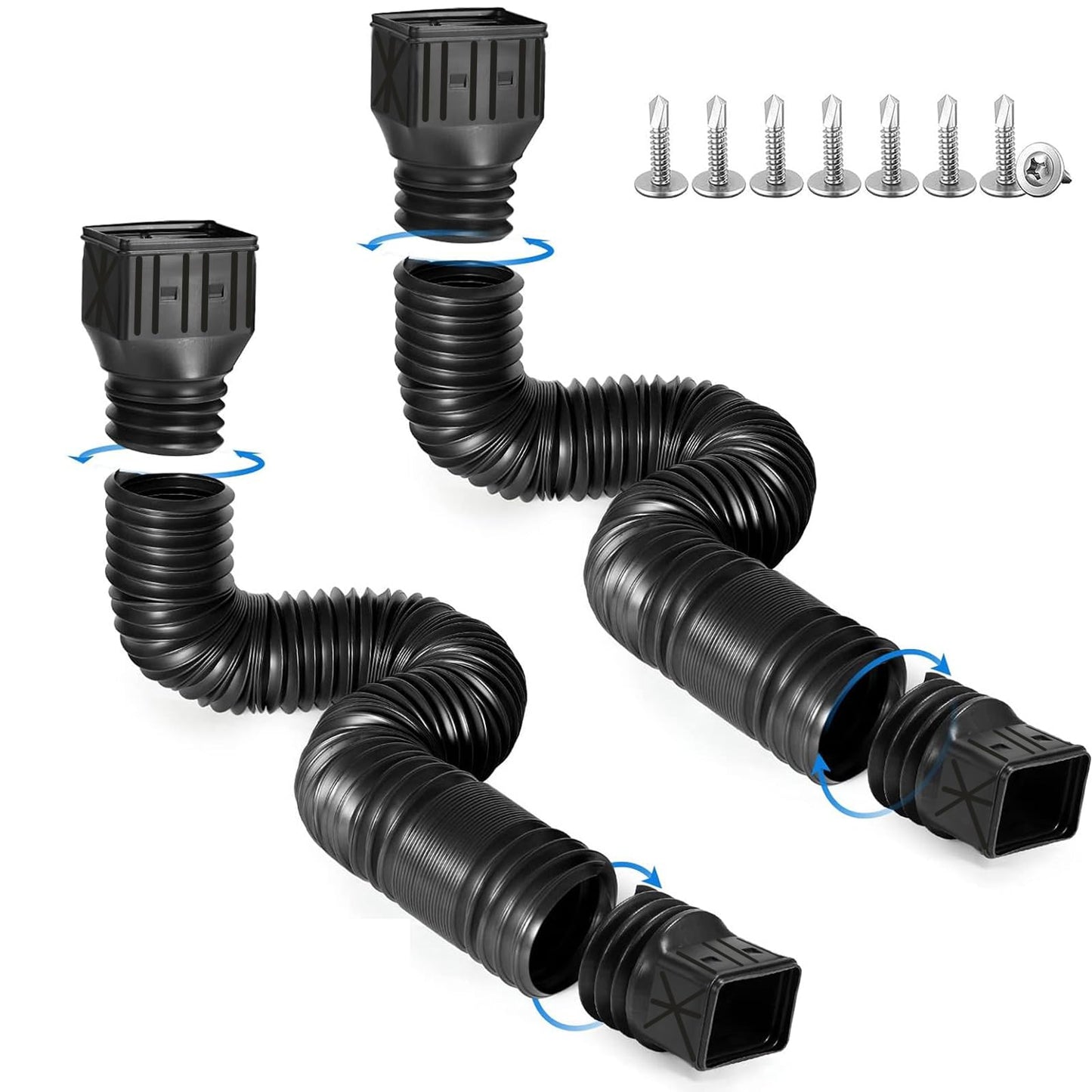 2 Pack Flexible Rain Gutter Downspout Extensions,Drain Downspout Extender,Gutter Extension Flexible,Down Spout Drain Extension Pipes,Extendable from 21 to 60 Inches (Black)