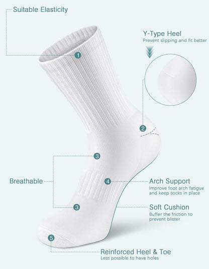 Airacker Athletic Socks Sport Running Calf Socks Performance Cushioned Breathable Crew Socks for Men Women(6 Pairs)