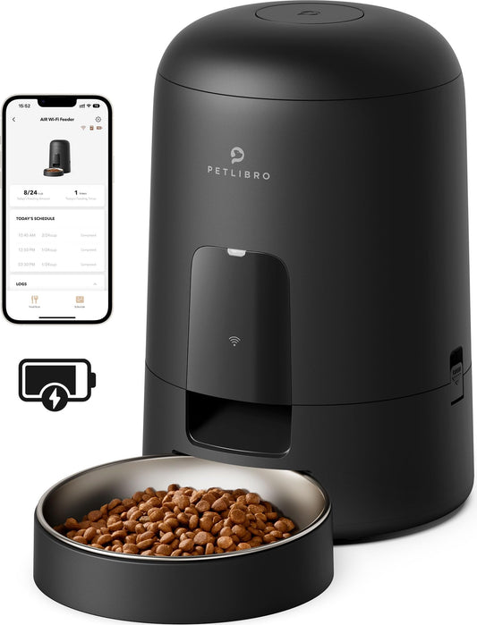 PETLIBRO Automatic Cat Feeder, Wi-Fi Rechargeable Cats Food Dispenser Battery-Operated with 30-Day Life, AIR 2.4G Wi-Fi Timed Pet Feeder for Cats & Dogs, 2L Auto Cat Feeder, Black