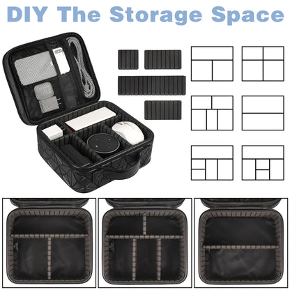 MATEIN Cable Organizer Bag, Waterproof Travel Electronic Storage with Adjustable Divider, Shockproof Portable Double Layer Tech Bag Carrying Case for Cord, Earbuds, Charger, SD Card, DJ Gifts, Black