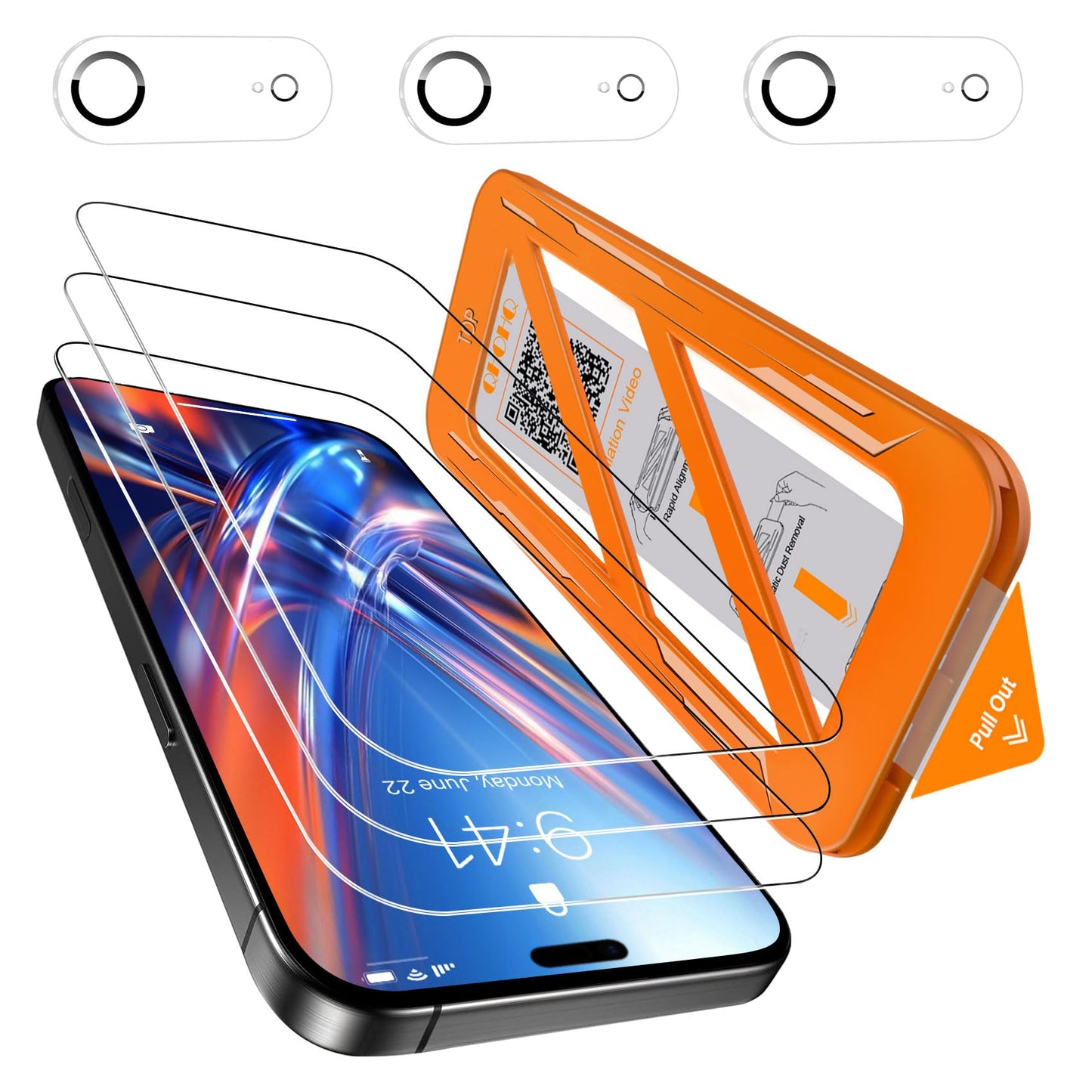 QHOHQ 3 Pack Screen Protector for iPhone Air + 3 Pack Camera Lens Protector, 9H+ Shatterproof Tempered Glass for iPhone 17 Air, [12FT Military Grade Protection], 1-Second Auto-Install, Case Friendly