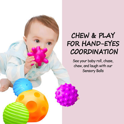 ROHSCE Baby Textured Multi Sensory Toys Massage Ball Gift Set BPA Free for Toddlers 1-3 Soft Balls Montessori Infant Baby Toys 6 to 12 Months 6 Pack