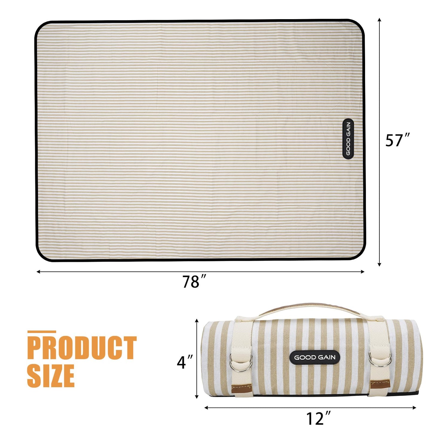 Picnic Blankets Waterproof Extra Large - Outdoor Blanket Sand Free Foldable with Carry Strap for Beach, Camping, Park Grass, Hiking, Travel, Concerts, Indoor (Sand Yellow)