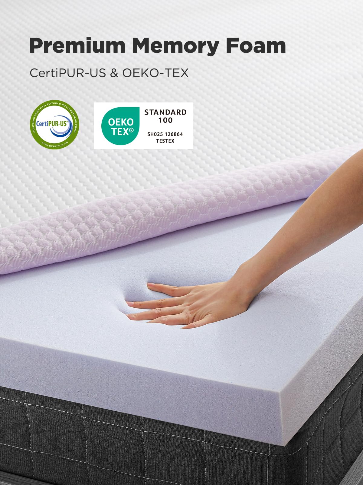 PERLECARE 3 Inch Gel Memory Foam Mattress Topper for Pressure Relief, Premium Soft Cooling Sleep, Non-Slip Design with Removable & Washable Cover, CertiPUR-US Certified - Queen