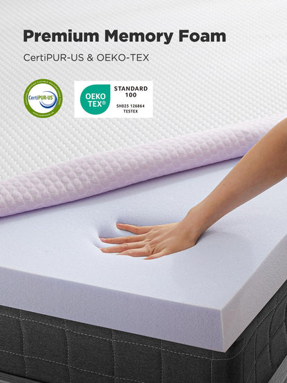 PERLECARE 3 Inch Gel Memory Foam Mattress Topper for Pressure Relief, Premium Soft Cooling Sleep, Non-Slip Design with Removable & Washable Cover, CertiPUR-US Certified - Queen