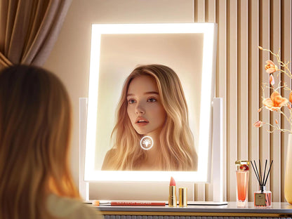 Gvnkvn Lighted Makeup Mirror, 17.2"x13.6" Hollywood Vanity Mirror with Lights, Three Color Modes, Smart Touch Control, 360°Rotation,with 5X Magnifying Glass