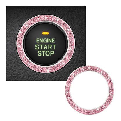 Kewucn Bling Crystal Double Rhinestone Car Engine Start Decoration Ring, Sparkling Push Start Button Sticker, Key Ignition & Knob Ring Decoration, Bling Car Interior Accessory(Pink)