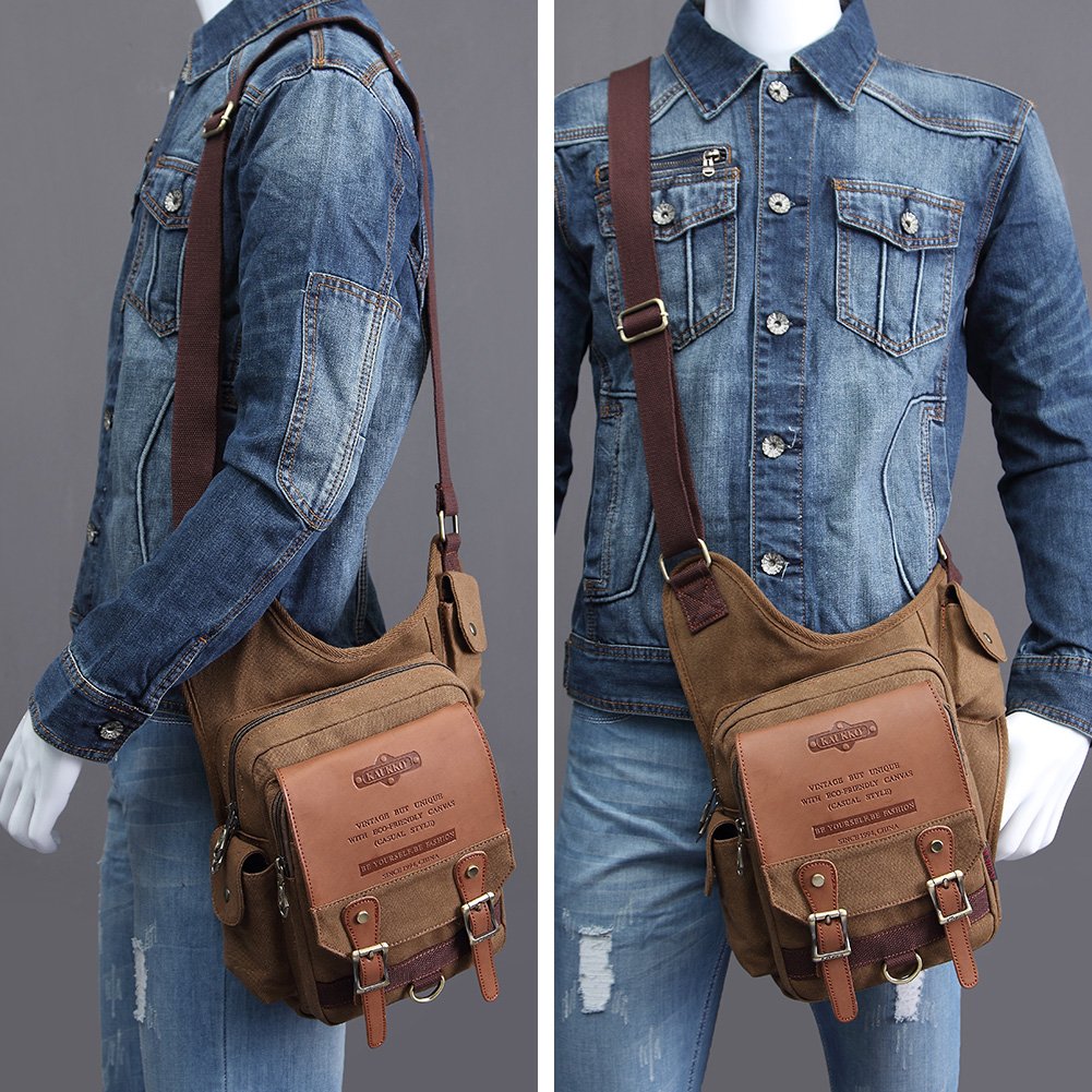Mens Vintage Canvas Shoulder Bag Military Messenger Sling Bags Chest Leather Bag(SG255-Canvas Khaki)
