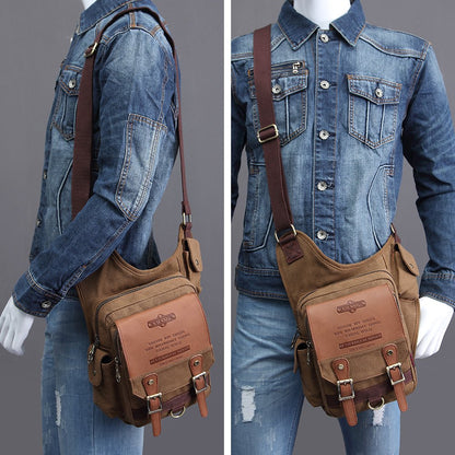 Mens Vintage Canvas Shoulder Bag Military Messenger Sling Bags Chest Leather Bag(SG255-Canvas Khaki)
