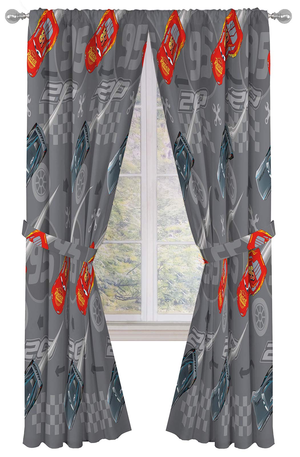 Jay Franco Disney Pixar Cars Lighnting Speed 84" Inch Drapes - Beautiful Room Décor & Easy Set Up, Bedding Features Lightning McQueen - Curtains Include 2 Tiebacks, 4 Piece Set