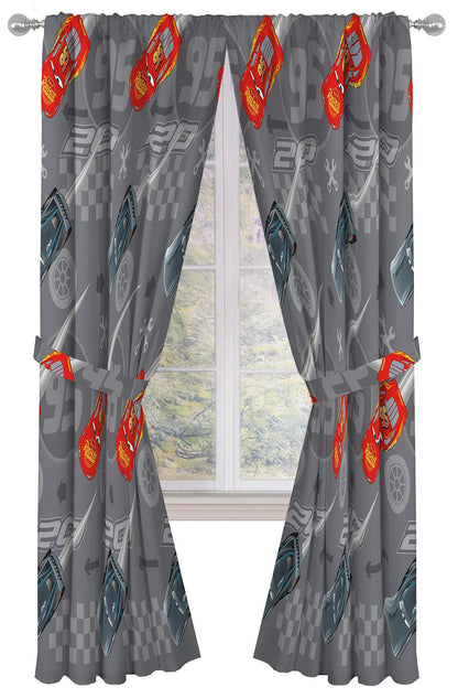 Jay Franco Disney Pixar Cars Lighnting Speed 84" Inch Drapes - Beautiful Room Décor & Easy Set Up, Bedding Features Lightning McQueen - Curtains Include 2 Tiebacks, 4 Piece Set