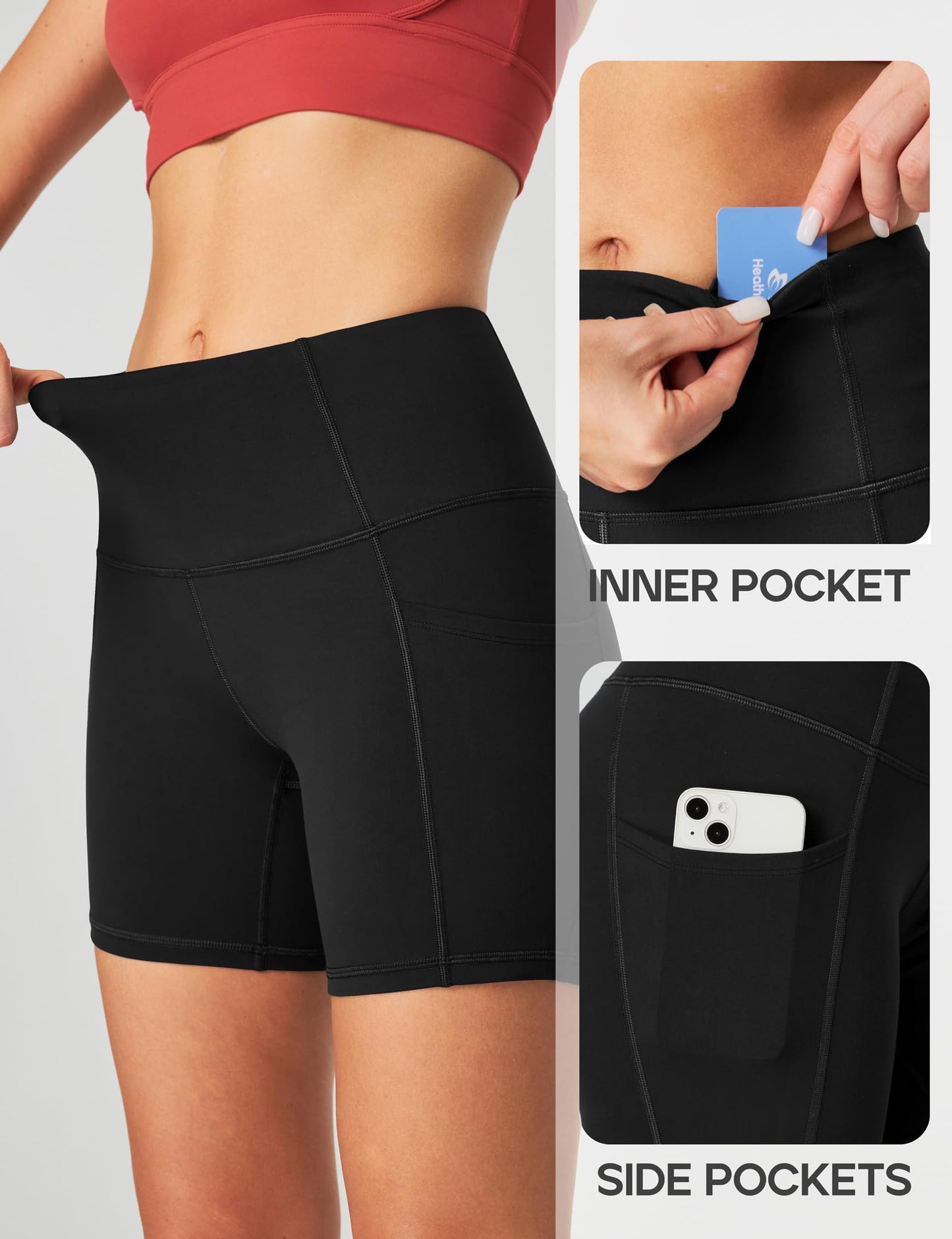 Heathyoga Biker Shorts Women Tummy Control 5" Workout Shorts Women with Pockets High Waisted Spandex Short for Gym Yoga