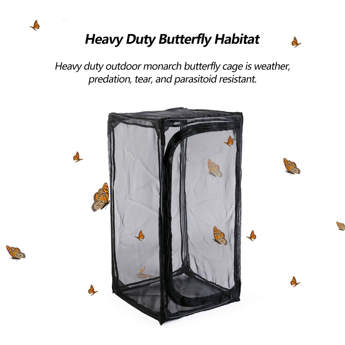 30" Heavy Duty Monarch Butterfly Habitat, Outdoor Collapsible Insect Mesh Cage Terrarium Pop-up with Zipper Protection