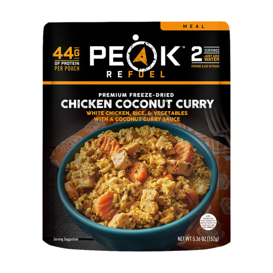 Peak Refuel Chicken Coconut Curry | Freeze Dried Backpacking and Camping Food | Amazing Taste & Quality | High Protein | Real Meat | Quick Prep (2 Serving Pouch)