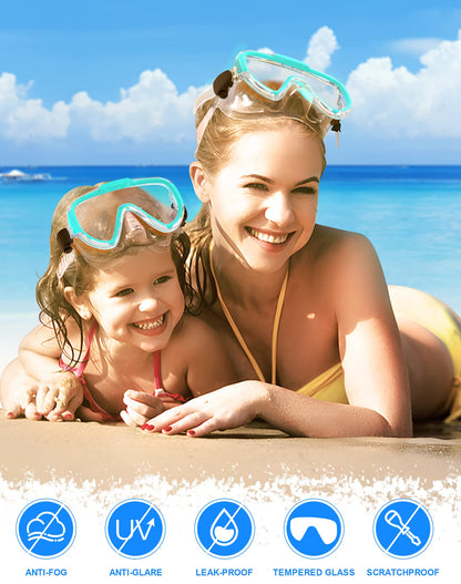 Norabidea Swim Goggles Adult Kids, Anti Fog Swimming Goggles with Nose Cover ,No Leaking Clear Snorkel Dive Mask 180 Wide View Men Women Youth Boys Girls