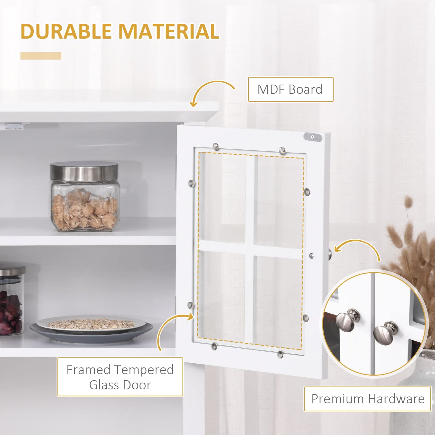 HOMCOM Elegant Buffet with Hutch, Kitchen Pantry Storage Cabinet with Framed Glass Door Drawer and Microwave Space, White