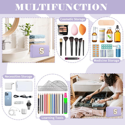 Personalized Makeup Bag Initial A-Z Preppy Patch Bag,Small PU Leather Travel Cosmetic Bag Pouch with Zipper,Purple Cute Toiletry Bag,Gift Ideal for Teen Girls Women Birthday Friend Mom,Latter S