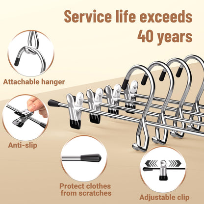 Pants Hangers Space Saving,Stackable Skirt Hangers with Clips, Hanging Closet Organizer and Storage,Clothes Hangers, College Dorm Essentials Apartment Essentials- 8 Pack