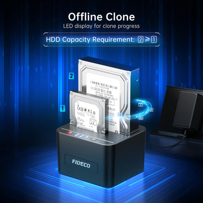 FIDECO External Hard Drive Docking Station, Hard Drive Dock for 2.5 and 3.5 inch SATA HDD SSD, HDD Docking Station with Dual Bay, USB 3.0 Hard Drive Reader, Support Offline Clone and UASP