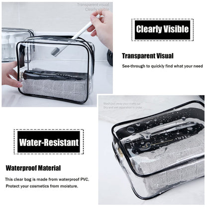 MODENGKONGJIAN TSA Approved Toiletry Bag, 3 Pcs Clear Toiletries Bags Quart Size Travel Makeup Cosmetic Bag for Women Men, Carry on Airport Airline Compliant Bag (Purple)