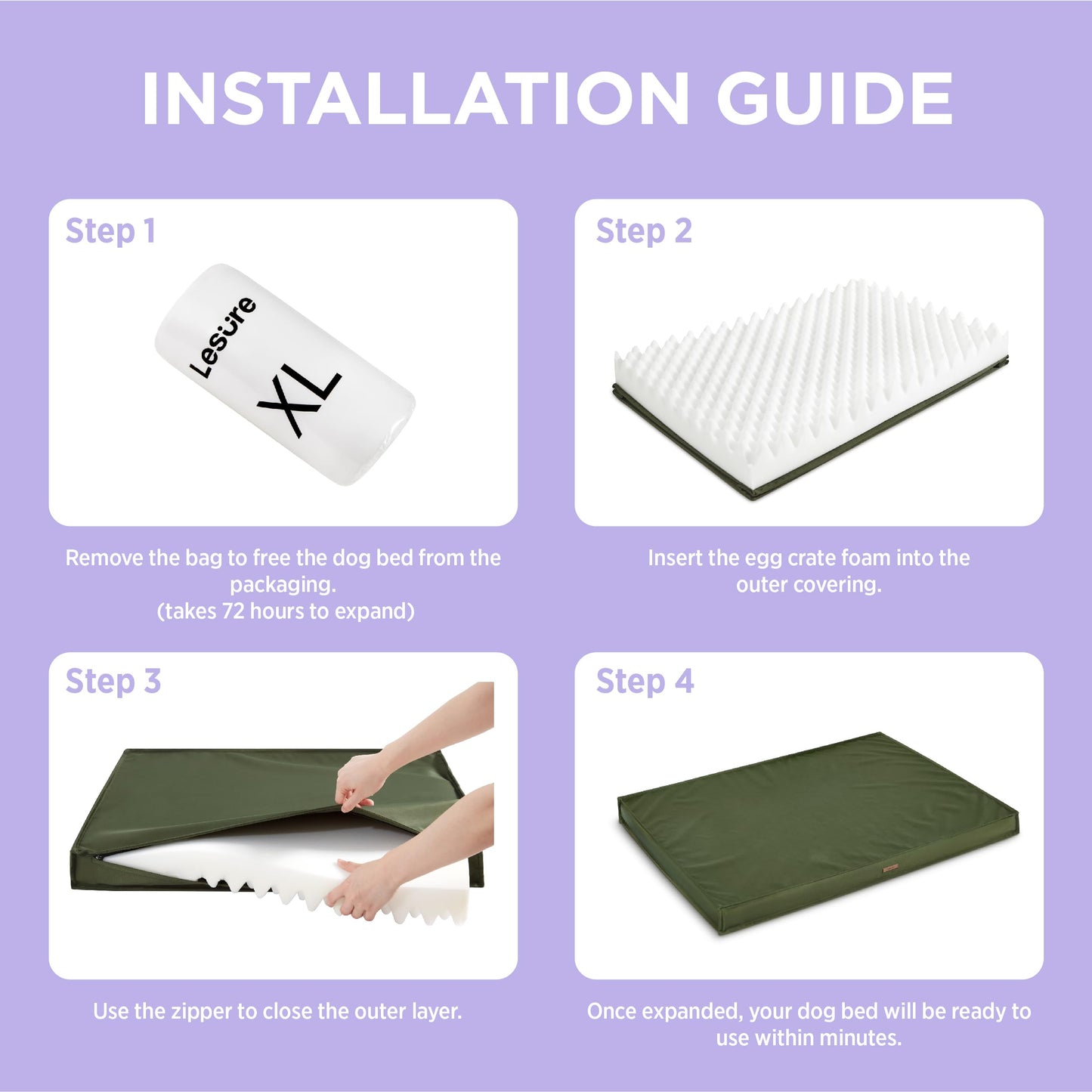 LE SURE Outdoor Waterproof Dog Beds Large Sized Dog, Orthopedic Egg Crate Foam Pet Bed with Oxford Fabric Surface and Removable Washable Cover, Pet Mat 36''x27'', Green