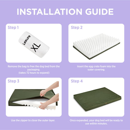 LE SURE Outdoor Waterproof Dog Beds Large Sized Dog, Orthopedic Egg Crate Foam Pet Bed with Oxford Fabric Surface and Removable Washable Cover, Pet Mat 36''x27'', Green