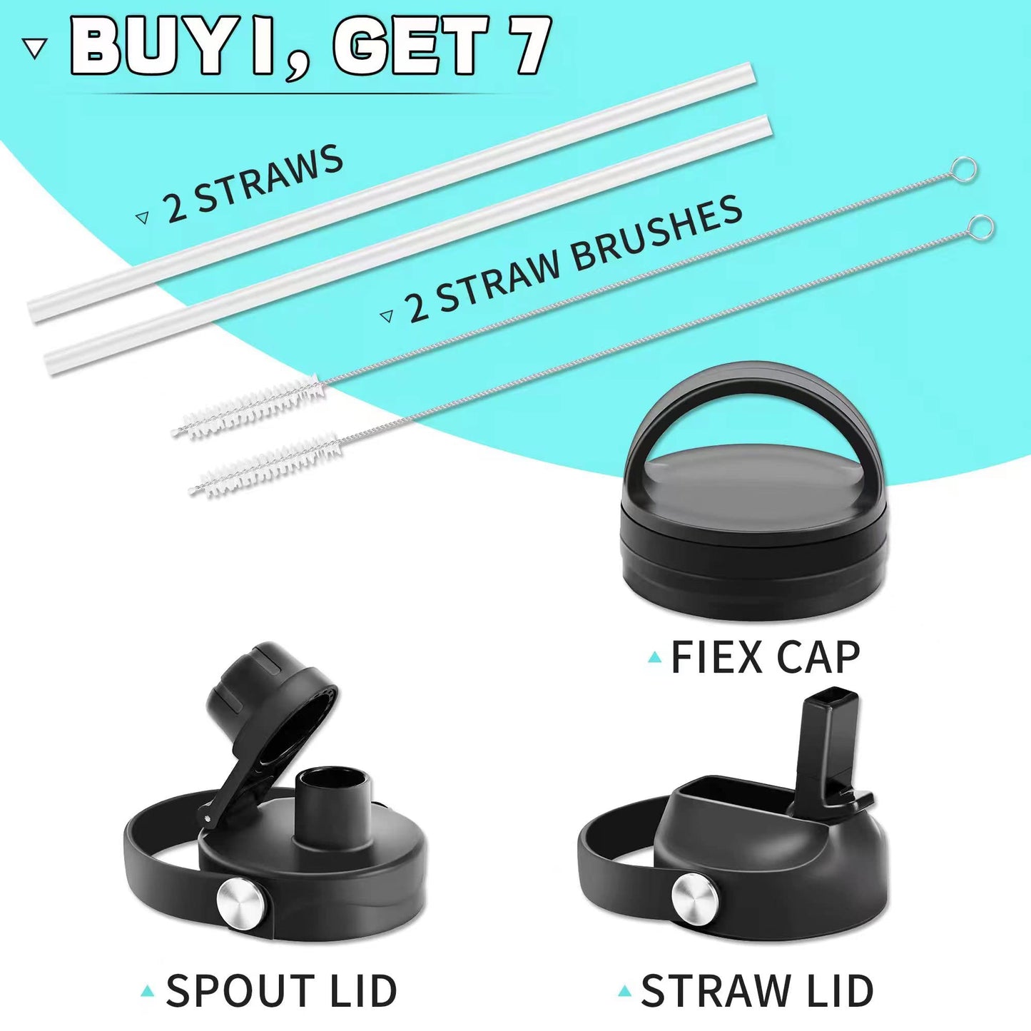 HYDROWION 32oz Stainless Steel Water Bottle(Cold for 48 Hrs, Hot for 24 Hrs),Double Wall Vacuum Insulated Water Bottle with Straw Lid, Spout Lid and Flex Cap, Fit in Any Car Cup Holder,Black